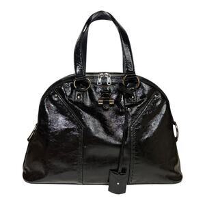 Yves Saint Laurent Vintage Black Patent Leather Muse Top Handle Bag